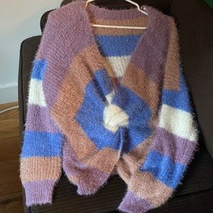 F21 striped purple fuzzy sweater size large New With Tags NWT